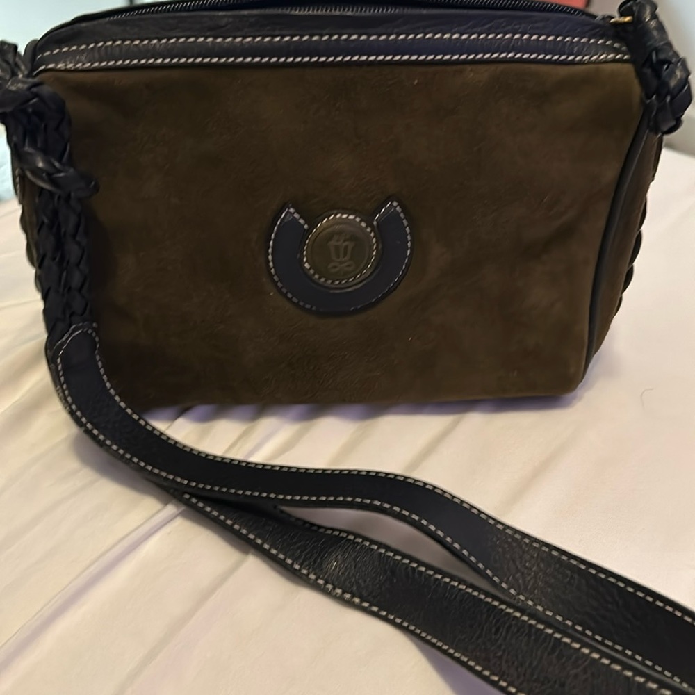 Lladro Olive Green and Black Suede Crossbody Bag
